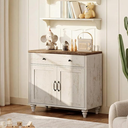 WAMPAT Buffet Cabinet with Doors & Drawer, Large Coffee Bar Table Wood Kitchen - Image 8