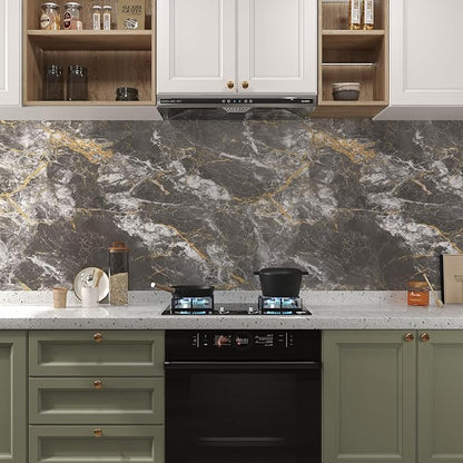 BAYYA 48"x80" Extra Wide Marble Contact Paper Grey/Gold Glossy Marble Wallpaper - Image 4