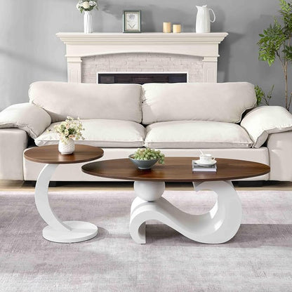 Modern Oval Coffee Table Set of 2, Wood Nesting Coffee Tables - Image 2