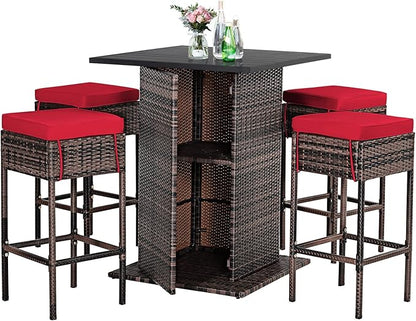 Tangkula 5 Piece Outdoor Rattan Bar Set, Patio Bar Furniture by TANGKULA