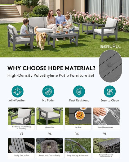 SERWALL HDPE Patio Furniture Set, 7-piece Outdoor Sectional Sofa Set, All - Image 3
