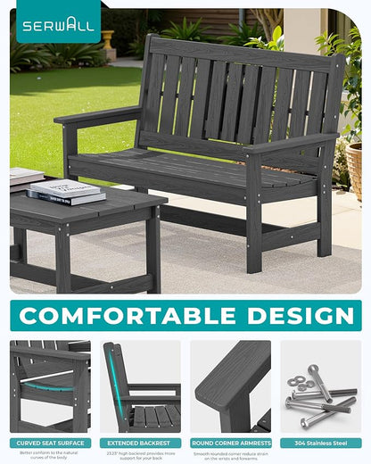 SERWALL Outdoor Bench with Cup Holder, Oversized 58" HDPE Porch Bench Suitable - Image 5