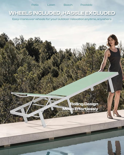 Lounge Chair Outdoor with Wheels, Aluminum Patio Chaise Lounge Chair with 5 - Image 3