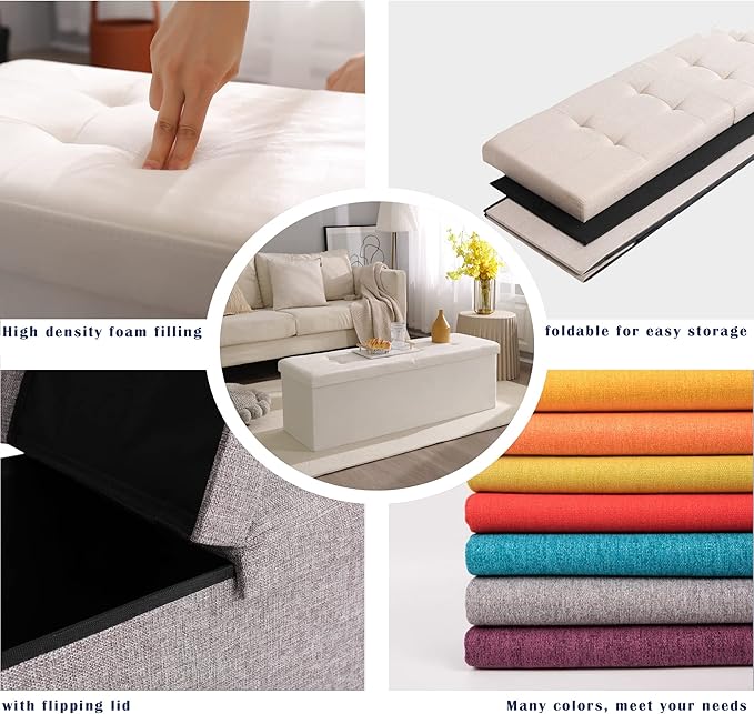 45.3 Inches Storage Ottoman Bench Foldable Seat Footrest Shoe Bench End of Bed - Image 3
