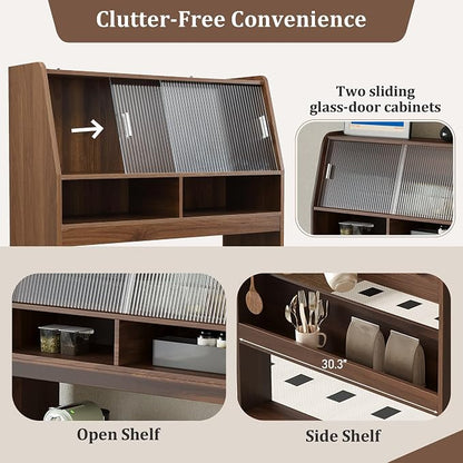 Kitchen Storage Cabinet with Hutch and Extendable Dining Table, 33.5" - Image 5