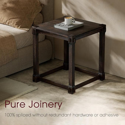Vintage Aged Solid Wood Side Table Mortise and Tenon Construction - Image 5