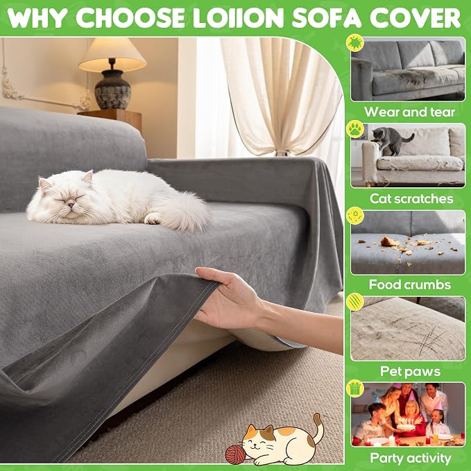 LOllON Velvet Couch Cover for Cats Dogs Kids - Image 6