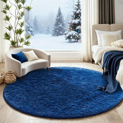 Ophanie Round Rug 5Ft Blue Circle Area Rug, Boys Room Decor, Fluffy Fuzzy - Image 5