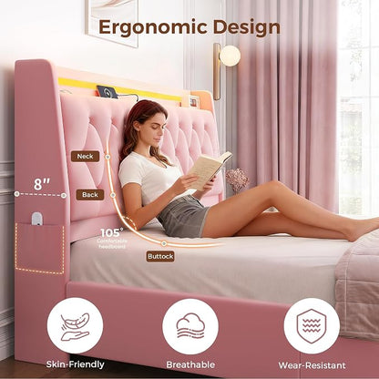 Queen LED Velvet Bed Frame - Image 5