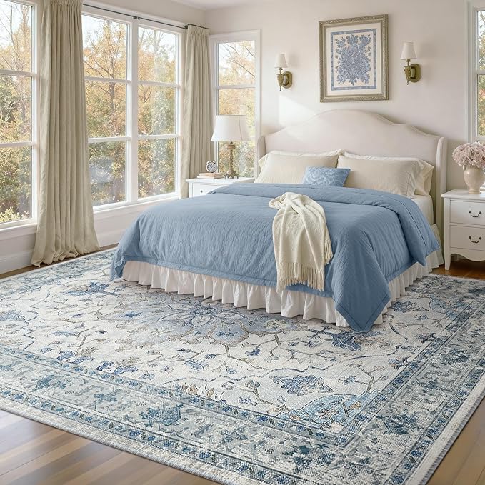 RELEANY Area Rugs 10'x12' Washable Non-Slip, Floral Vintage Distress Print - Image 3
