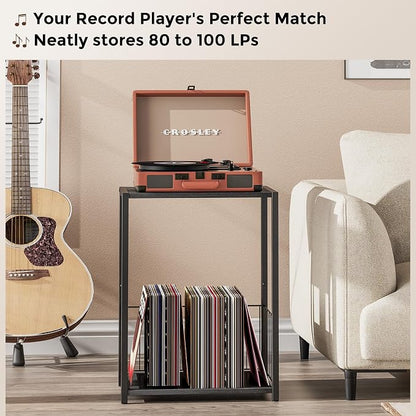 Homleke Side Table with Magazine Holder, Record Player Stand with LP Shelf - Image 7
