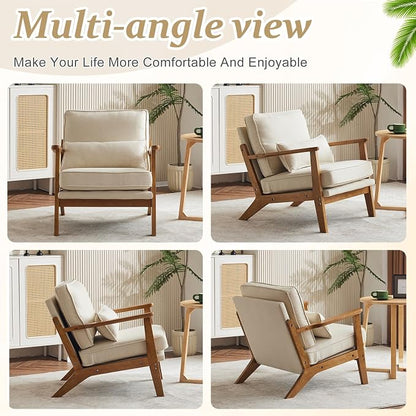 VINGLI Solid Wood Wide Armrests Accent Chair Set of 2, Upholstered Mid Century - Image 8