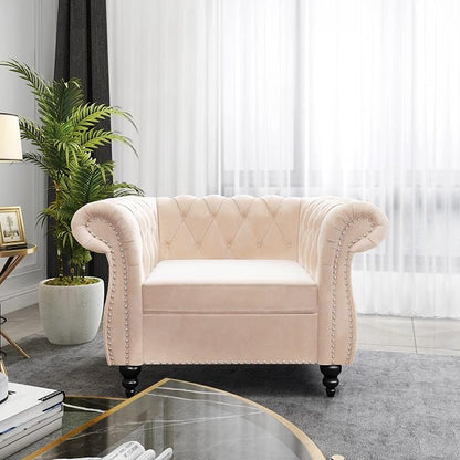 ORRD 2 Piece Living Room Set, Velvet Chesterfield Sofa Couch Chair - Image 3