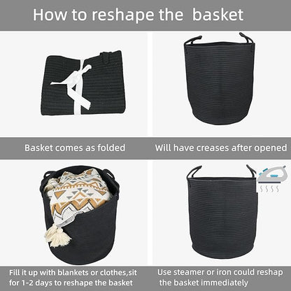 XUANGUO Black Cotton Rope Laundry Basket Hamper - Image 6