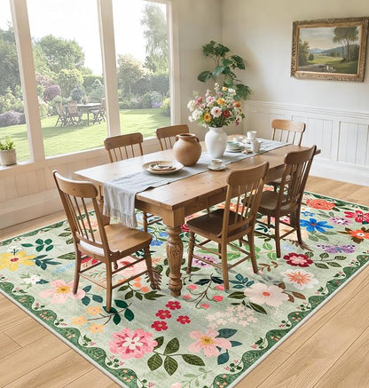 8x10 Area Rugs for Living Room: Floral Washable Rug Vintage Large Soft Boho - Image 4