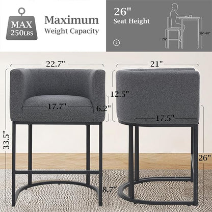 ClinQ 26" H Counter Height Bar Stools Set of 2, Modern Barrel Counter Stools - Image 2