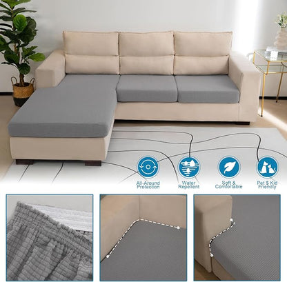 Water Repellent L Shaped Couch Covers 3 Pieces Sofa Seat Cushion Slipcovers - Image 3