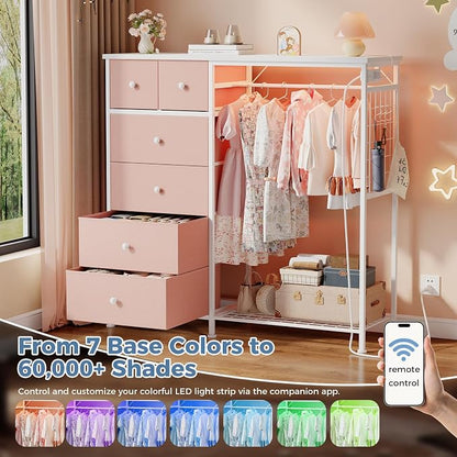 DUMOS Dresser for Bedroom with Hanging Rack, 6 Drawer Fabric Dresser with - Image 6