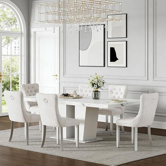 Henf 7 Pieces Faux Marble Dining Table Set by Henf