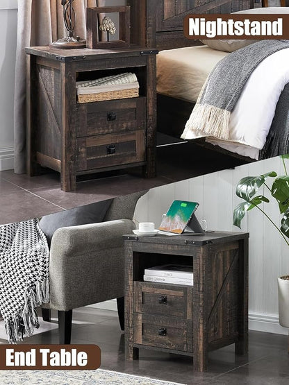 T4TREAM Farmhouse Nightstand Set of 2, Rustic End Table - Image 7