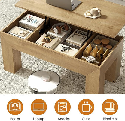 FABATO 41.7'' Lift Top Coffee Table, Wooden Rectangle Coffee Table - Image 6