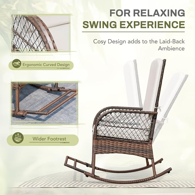 Greesum 3 Piece Outdoor Wicker Rocking Chairs Patio Furniture Set - Image 6