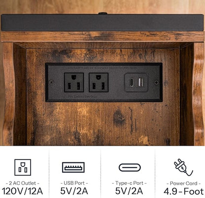 HOOBRO End Table with Charging Station, Narrow Side Table, Flip Top Nightstand - Image 6