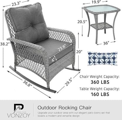 Patio Furniture Set 3 Pieces, Wicker Outdoor Rocking Bistro Set - Image 7