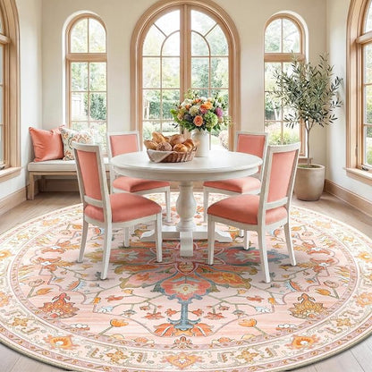 RELEANY Area Rugs Round 10ft Washable Non-Slip, Floral Vintage Distress Print - Image 3