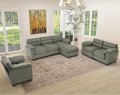HAOMARKETS Corduroy 4-Piece Sofa Set, Upholstered Ottoman Set of 2, Loveseat - Image 7