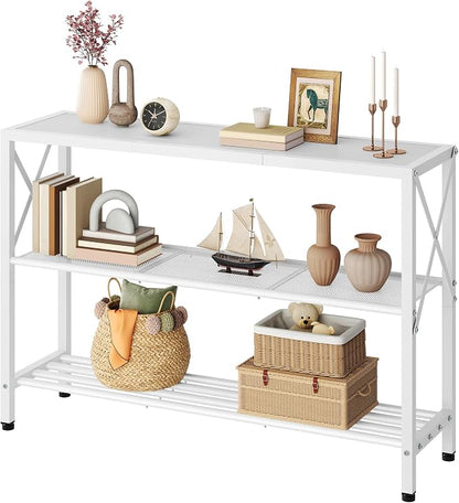 Hoctieon White Industrial Console Table, 3 Tier Entryway Tables, Hallway Desk - Image 9