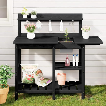 SERWALL Outdoor Potting Bench 2-Piece Set, Rot-Resistant HDPE Potting Table - Image 5