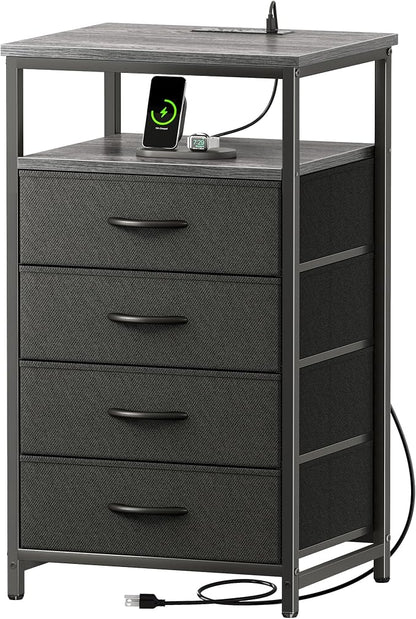 Huuger Night Stand with Charging Station, 4 Drawer Dresser by Huuger