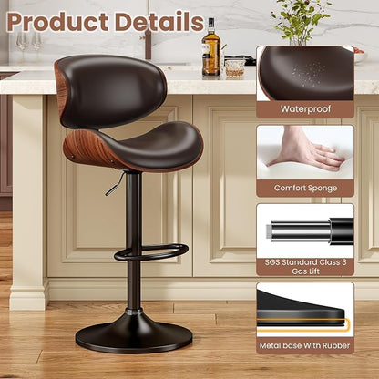 YaFiti Swivel Bar Stools for Kitchen Counter, Adjustable Bentwood Barstools - Image 4