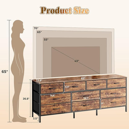 Huuger 63 Inch Dresser for Bedroom, Long Dresser - Image 3