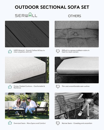 SERWALL Outdoor Sectional Sofa Set, 5-piece Outdoor Modula Couch Set - Image 7