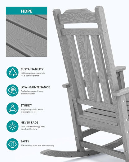 SERWALL Oversized Rocking Chair Set of 2 Outdoor, HDPE Outdoor Rocking Chair - Image 5