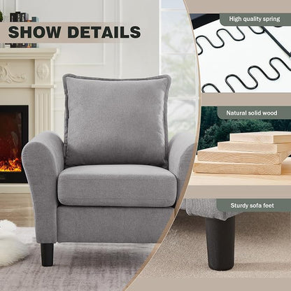 Mid-Century Accent Chair, Modern Linen Fabric Armchair - Image 3