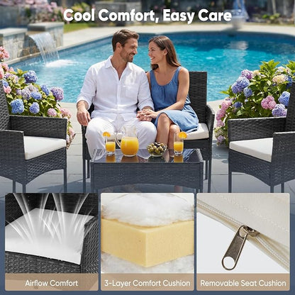 DUMOS 4 Piece Patio Furniture Set, All-Weather Outdoor Wicker Conversation Set - Image 6