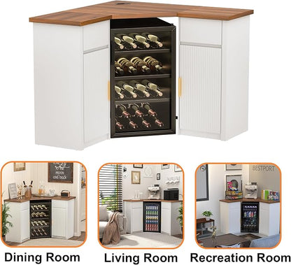GDLF Corner Bar Cabinet with Fridge Space, Corner Coffee Bar Station with - Image 6