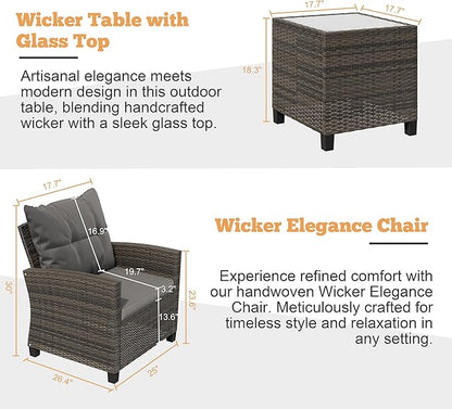 Shintenchi 3 Pieces Patio Furniture Set 3 Pieces PE Rattan Wicker Chairs - Image 4