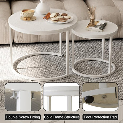 Garden 4 you Nesting Coffee Table, 23.6" Round Coffee Table Set of 2, Wooden - Image 6