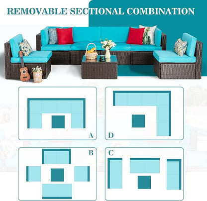 Vongrasig 7 Pieces Outdoor Patio Furniture Sets, Outdoor Sectional Rattan Sofa - Image 5