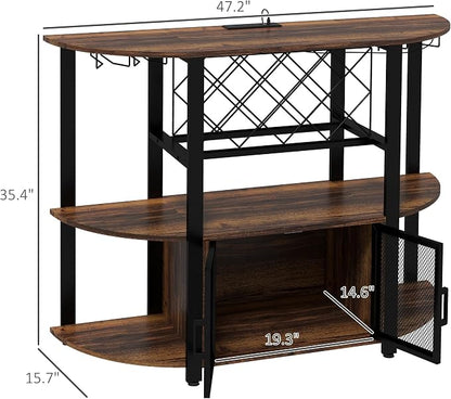 HOMCOM Wine Bar Cabinet with Charging Station and LED Lights, Industrial Liquor - Image 3