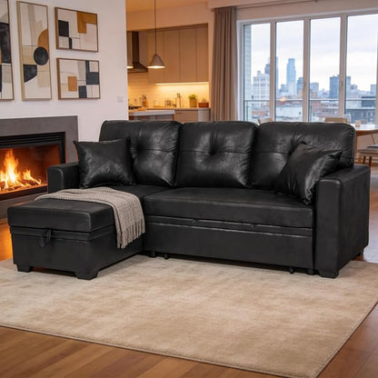 L Shaped Sectional Couch with Storage and Pull Out Bed, 3 Seater Sleeper Sofas - Image 2