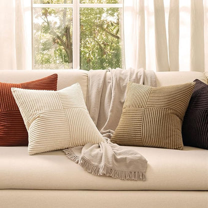 MIULEE Brown Beige Throw Pillow Covers 18x18 Inch Set of 4 Boho Farmhouse - Image 2
