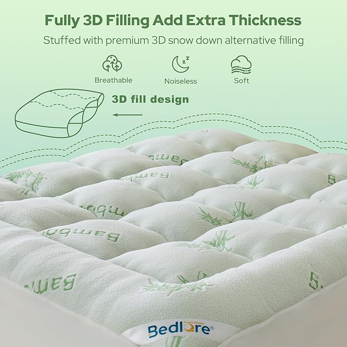 BEDLORE Queen Mattress Topper Viscose Derived from Bamboo, Thick Pillow Top - Image 5
