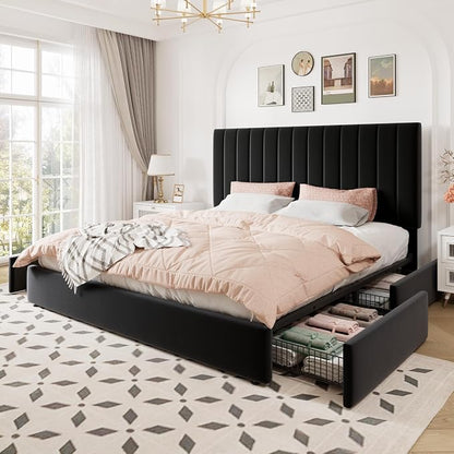 Allewie King Size Storage Bed Frame, Vertical Channel Tufted Adjustable - Image 9