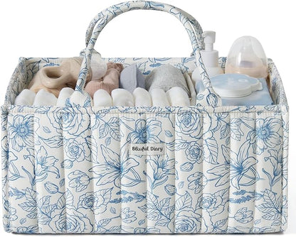 Blissful Diary Floral Diaper Caddy Organizer, Stylish Nursery Storage Basket by BlissfulDiary