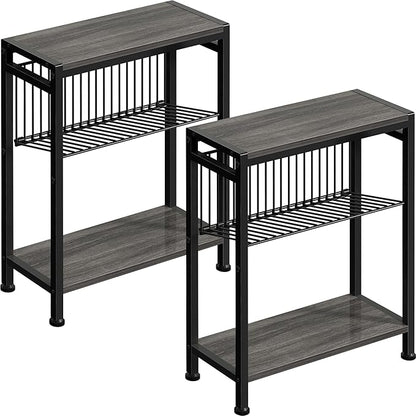 End Table Set of 2 for Small Space, 3-Tier Narrow Side Table by HOME